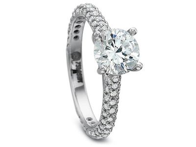 Three Row Pave Diamond Engagement Ring