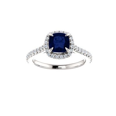 Cushion sapphire halo engagement ring