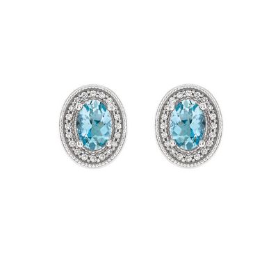 Aquamarine Diamond Halo Stud Earrings