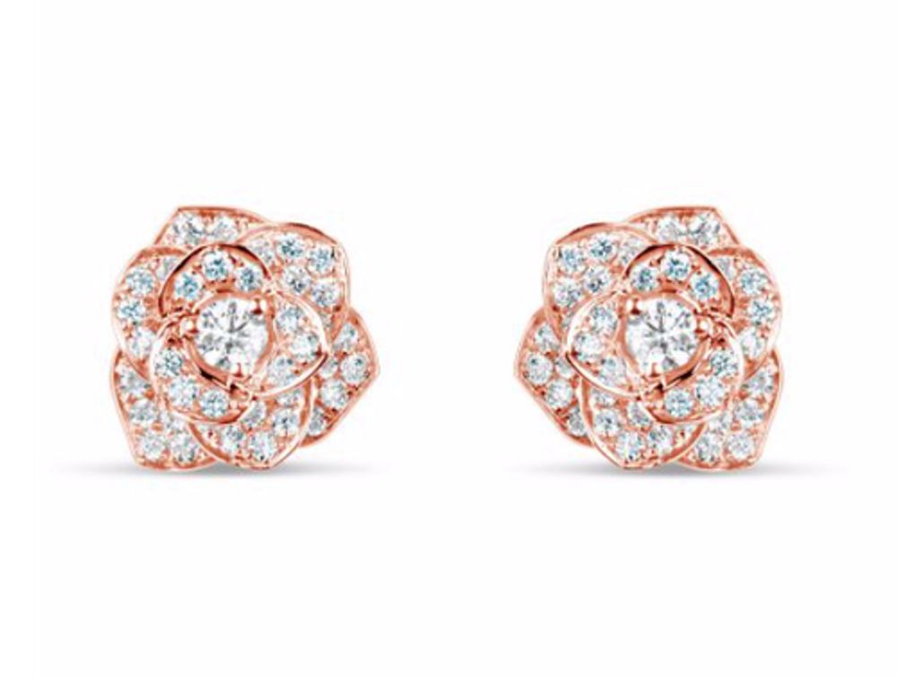 Diamond Rose Gold Flower Earrings