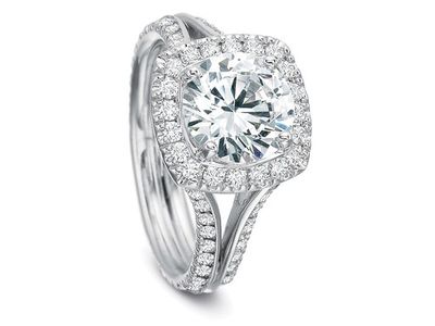 Diamond Halo Engagement Ring Split Band