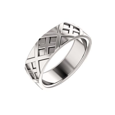 Mens X patterned wedding ring