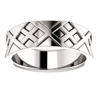 Mens X patterned wedding ring