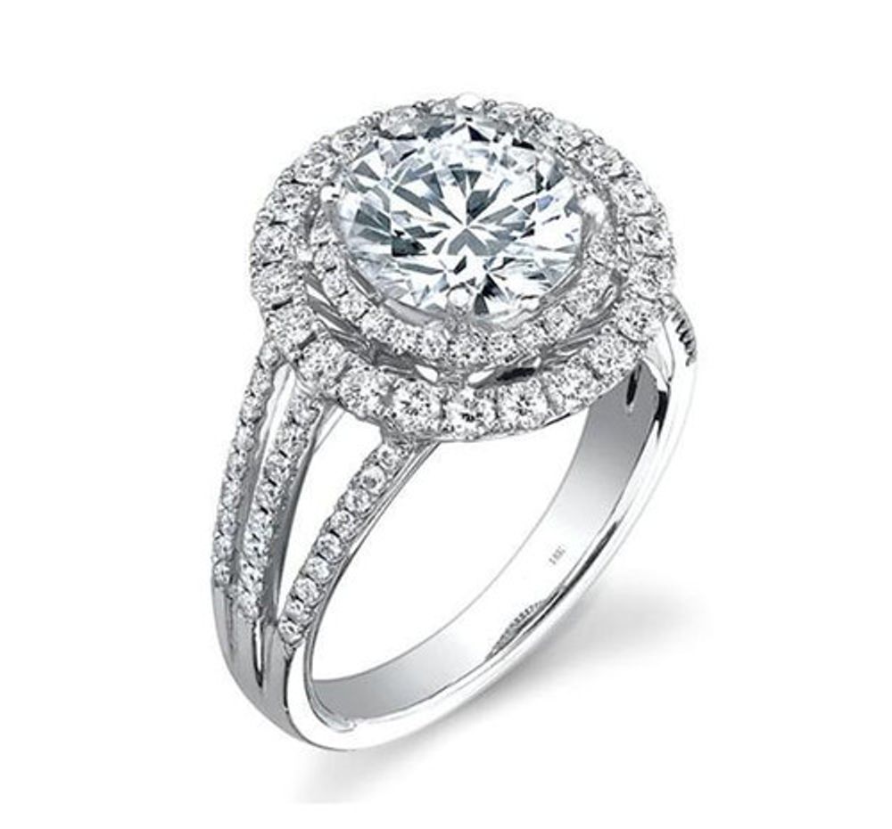 Double Halo Diamond Engagement Ring Split Shank