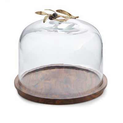Olive Branch Glass Dome W/ Wood Base