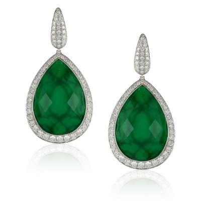 Green Agate Diamond Earrings