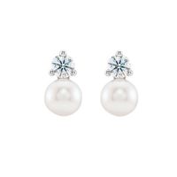 Freshwater pearl diamond accent earrings