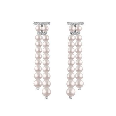 Pearl dangle diamond earrings