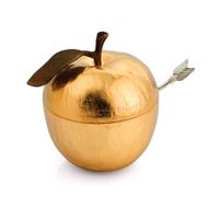 Apple Honey Pot w/ Spoon Goldtone