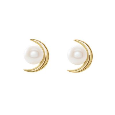 Crescent moon pearl earrings