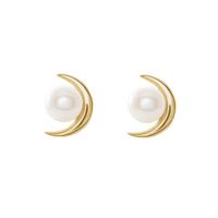 Crescent moon pearl earrings
