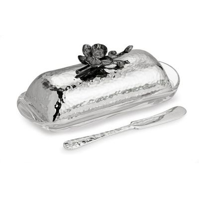 Black Orchid Butter Dish w/ Knife