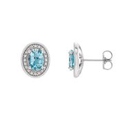 Aquamarine Diamond Halo Stud Earrings