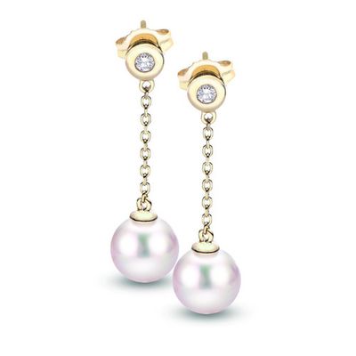 Pearl Diamond Dangle Earrings