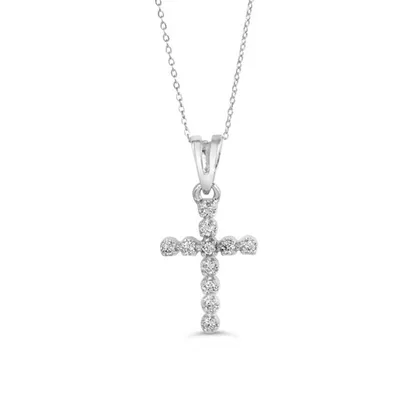 10K WG 0.11CT Diamond 4-Claw Cross with Chain