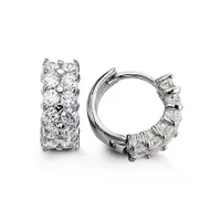 Sterling Silver CZ Huggies, Two Row