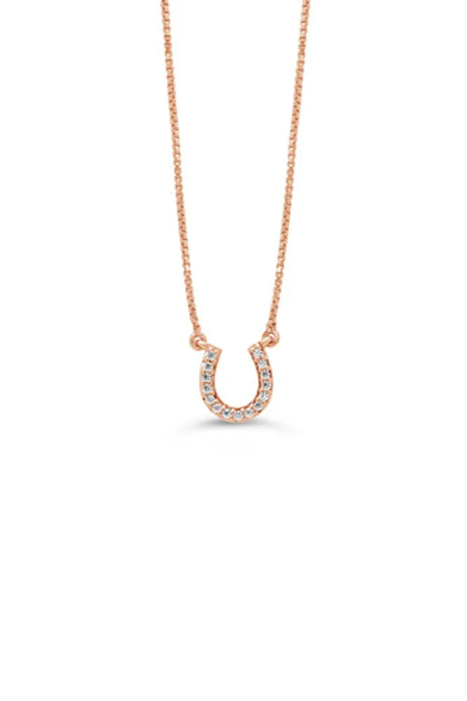 10K YG 0.05CT Diamond Lucky Horseshoe Pendant with Chain