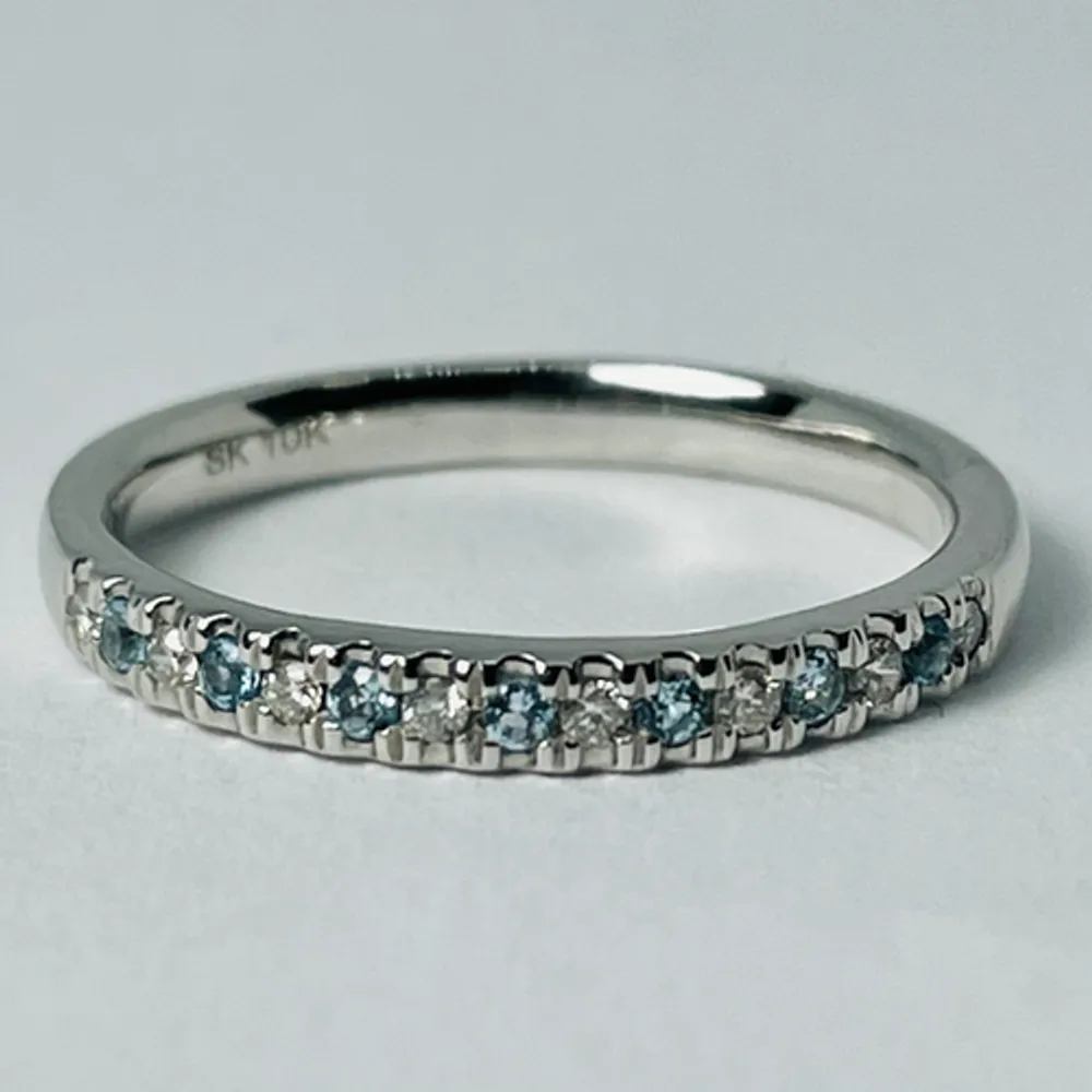 10kt White Gold Aquamarine & Diamond Band