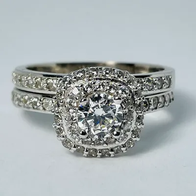 10kt White Gold CZ Halo Set