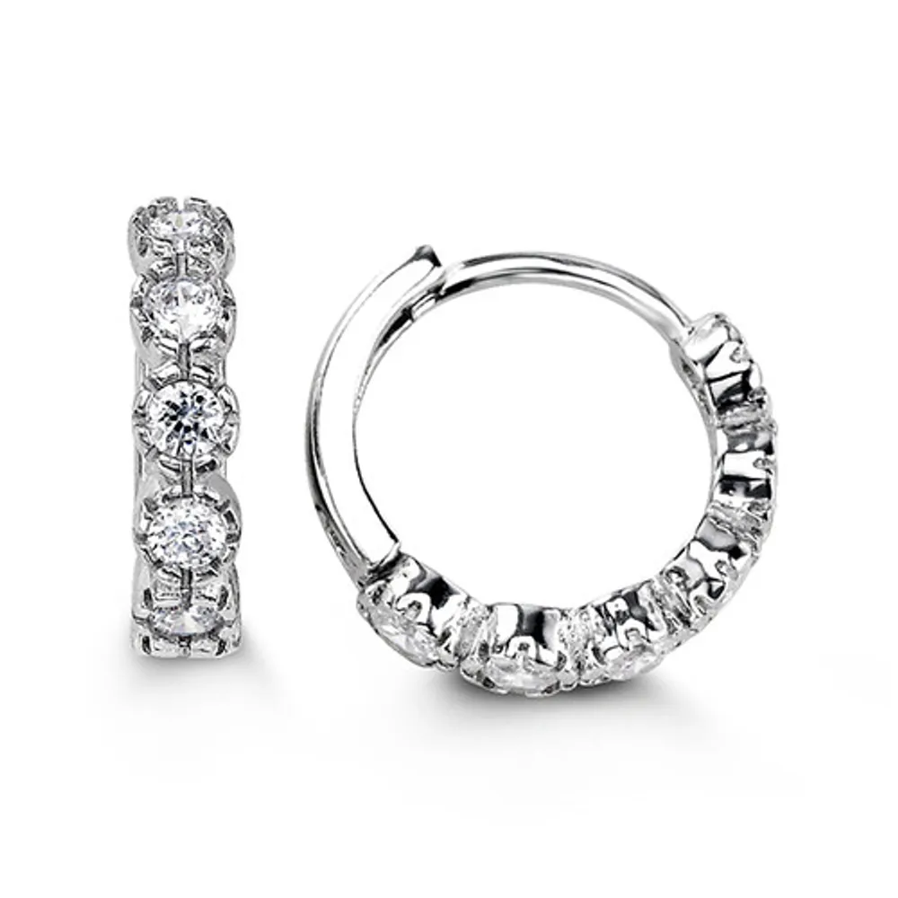 Sterling Silver Fancy Huggies with CZ