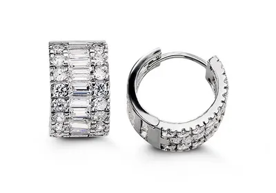 Sterling Silver Fancy Huggies with CZ