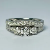 14kt White Gold 1.00ctw Past, Present, Future, Diamond Ring Set