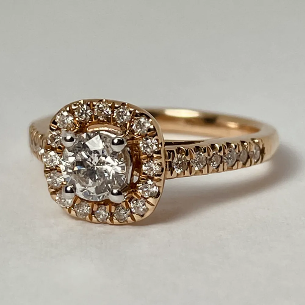 14kt Rose Gold Diamond Halo Engagement Ring Set