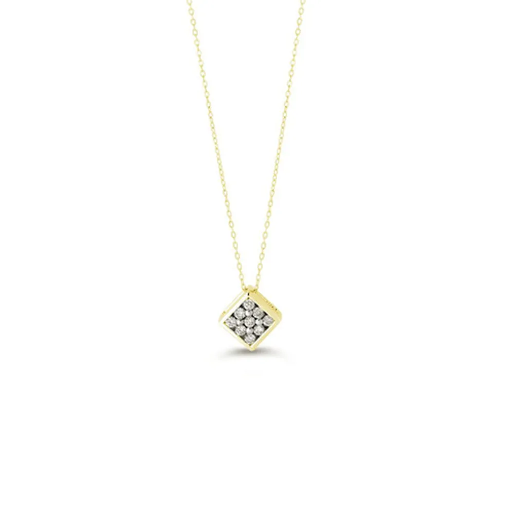 10K YG 0.13CT Diamond 9 Stone Illusion Pendant with Chain