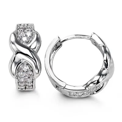 Sterling Silver Fancy Huggies with CZ