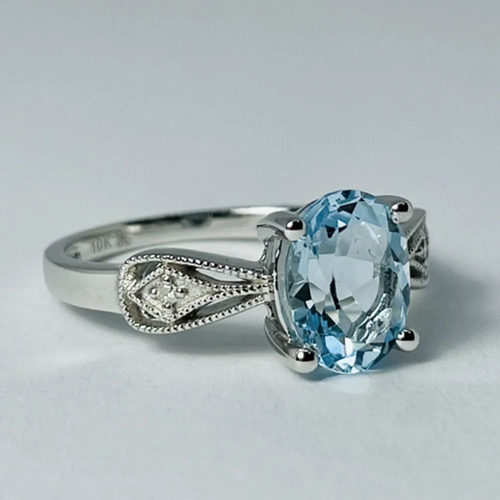 10kt White Gold Blue Topaz & Diamond Ring