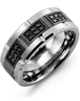 Men's Black Diamond Grooved Wedding Band