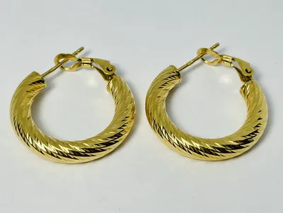 10kt Gold Diamond Cut Hoop Earrings