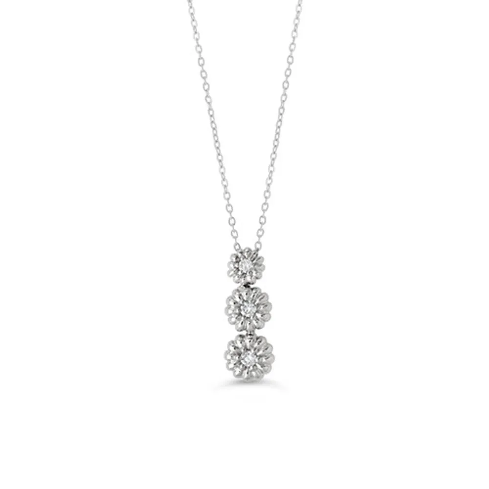 10K WG 0.053CT Diamond Past Present Future Daisy Pendant with Chain