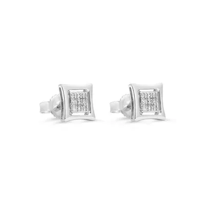 10K WG 0.05CT Diamond Pave Square Stud Earrings