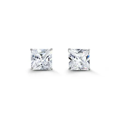 14kt Gold CZ Studs - 7mm Square (Princess)