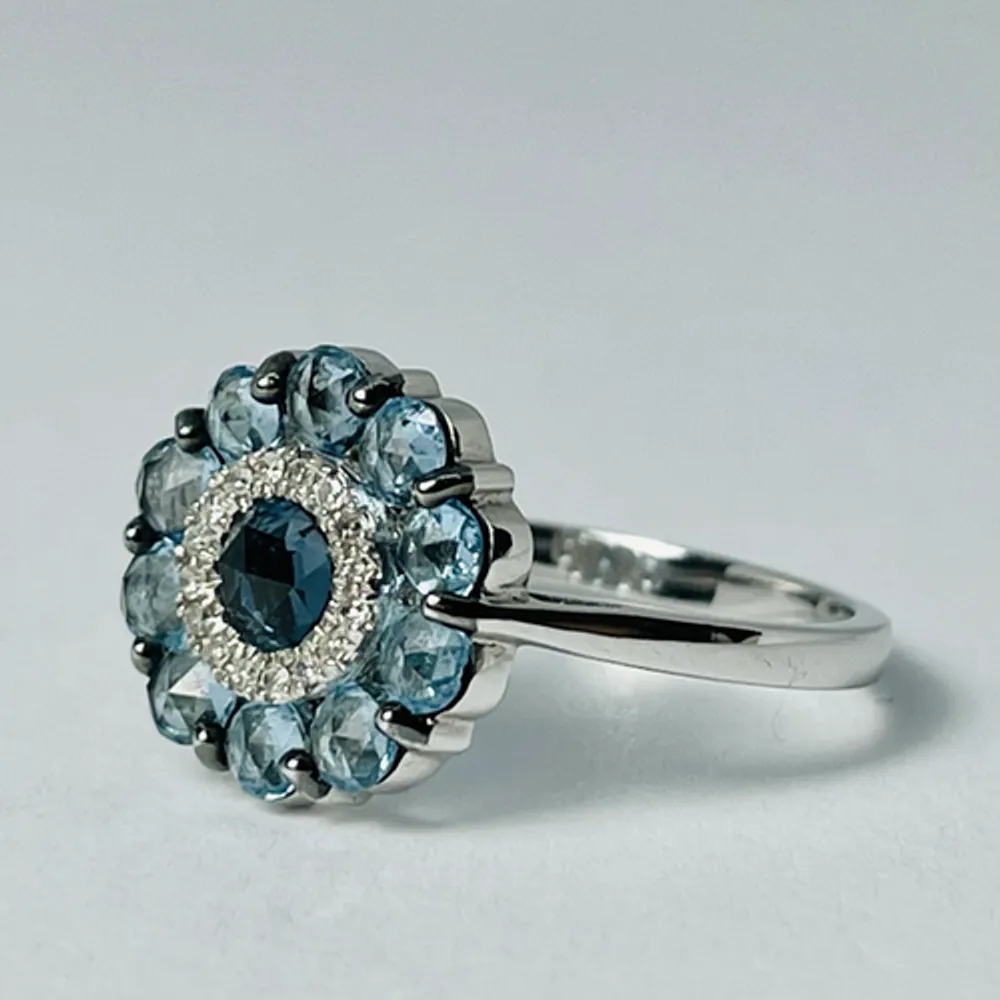 10kt White Gold Blue Topaz & Diamond Ring