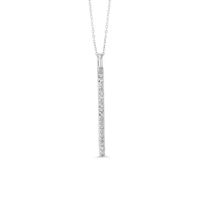 10K WG 0.10CT Diamond Vertical Bar Pendant with Chain