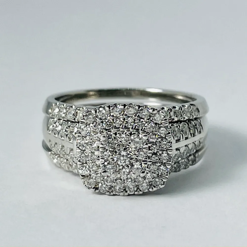 10kt White Gold Diamond Engagement Ring with Matching Diamond Jacket