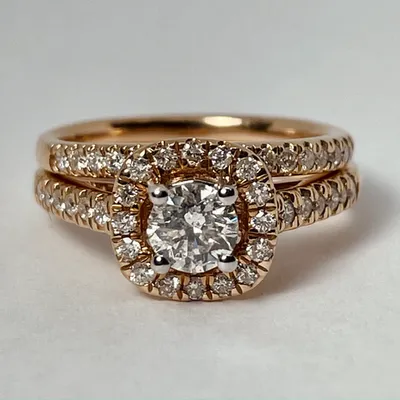 14kt Rose Gold Diamond Halo Engagement Ring Set