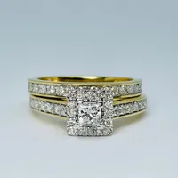 14kt Gold Princess Cut Diamond Engagement Ring Set