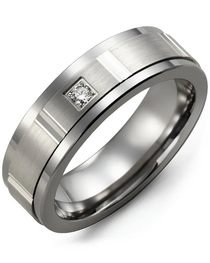 Men's Grooved Diamond Wedding Band