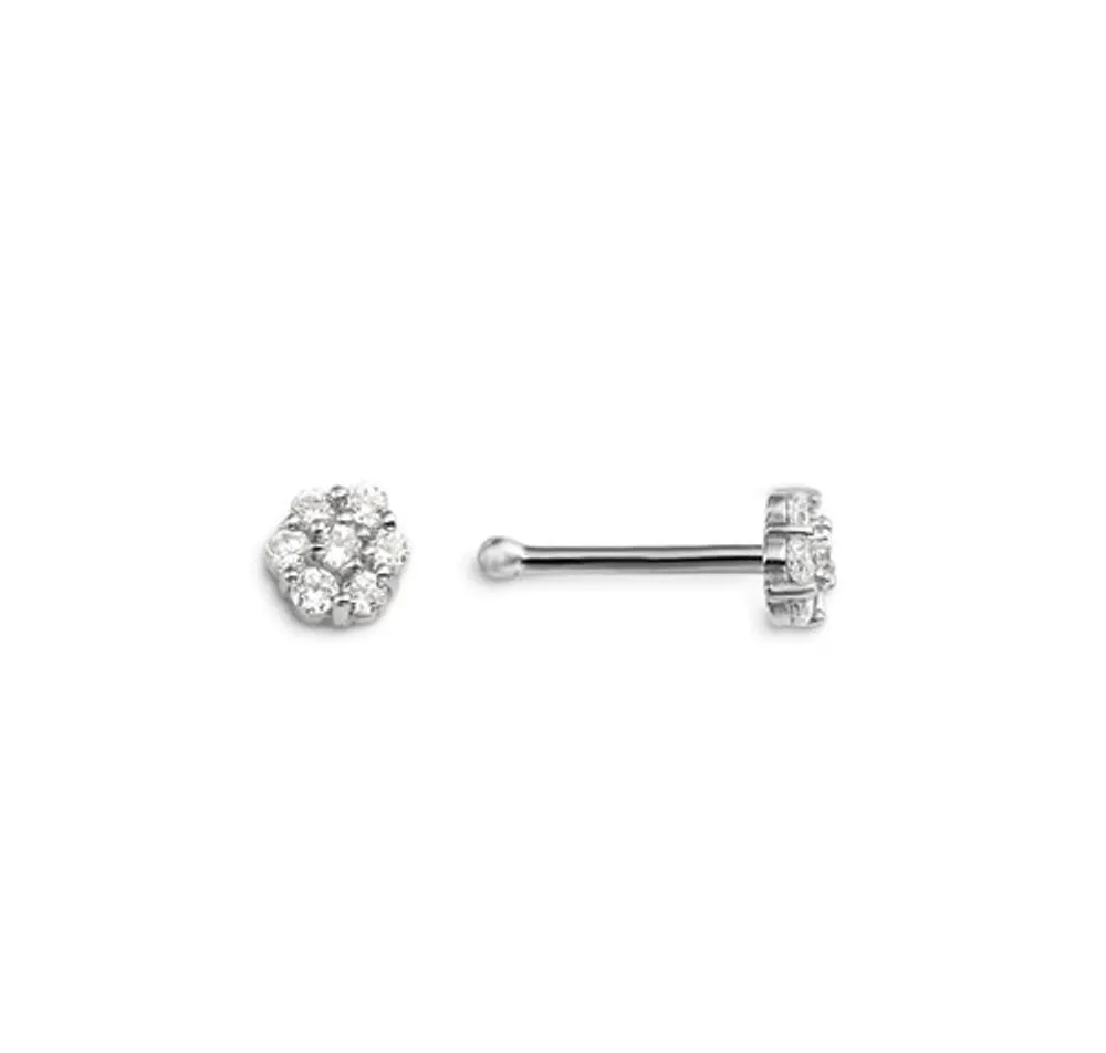 14kt Gold CZ Nose Pin, Floral Design