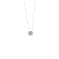 10K YG 0.08CT Diamond Princess Shape Halo Pendant with Chain