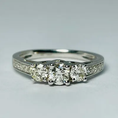 14kt White Gold 1.00ctw Past, Present, Future, Diamond Ring Set