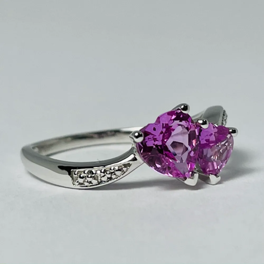 10kt White Gold Heart-Shaped Pink Topaz & Diamond Ring