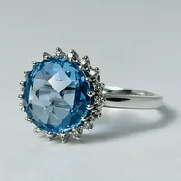 10kt White Gold Blue Topaz & Diamond Ring