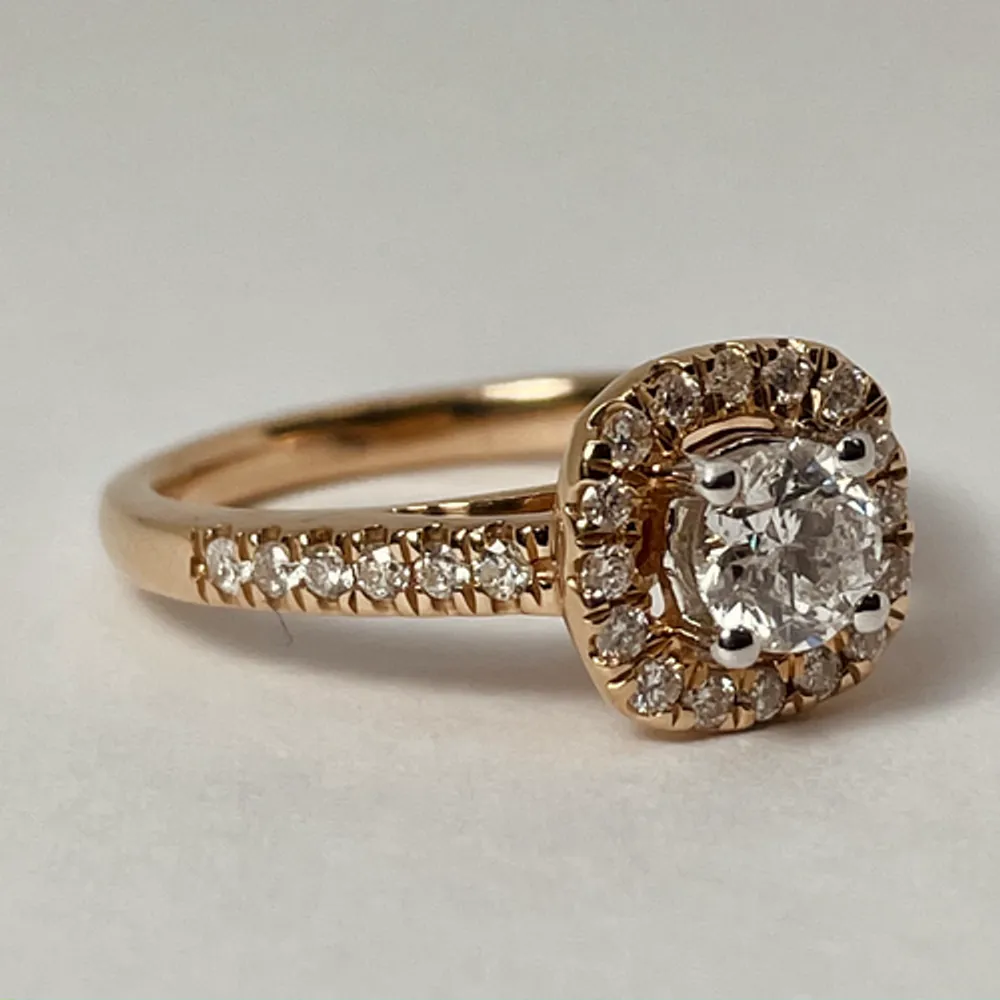 14kt Rose Gold Diamond Halo Engagement Ring Set