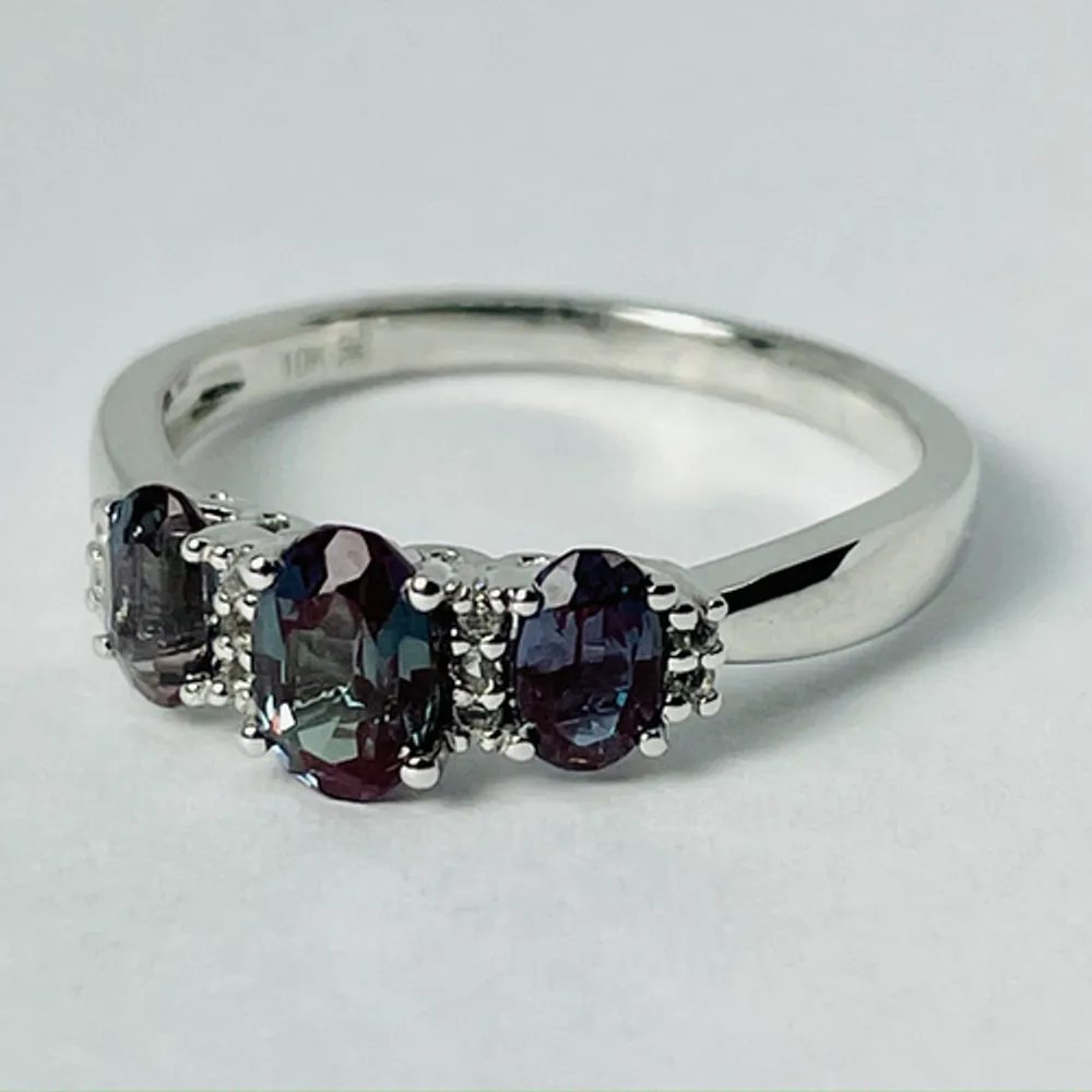 10kt White Gold Synthetic Alexandrite & Diamond Ring