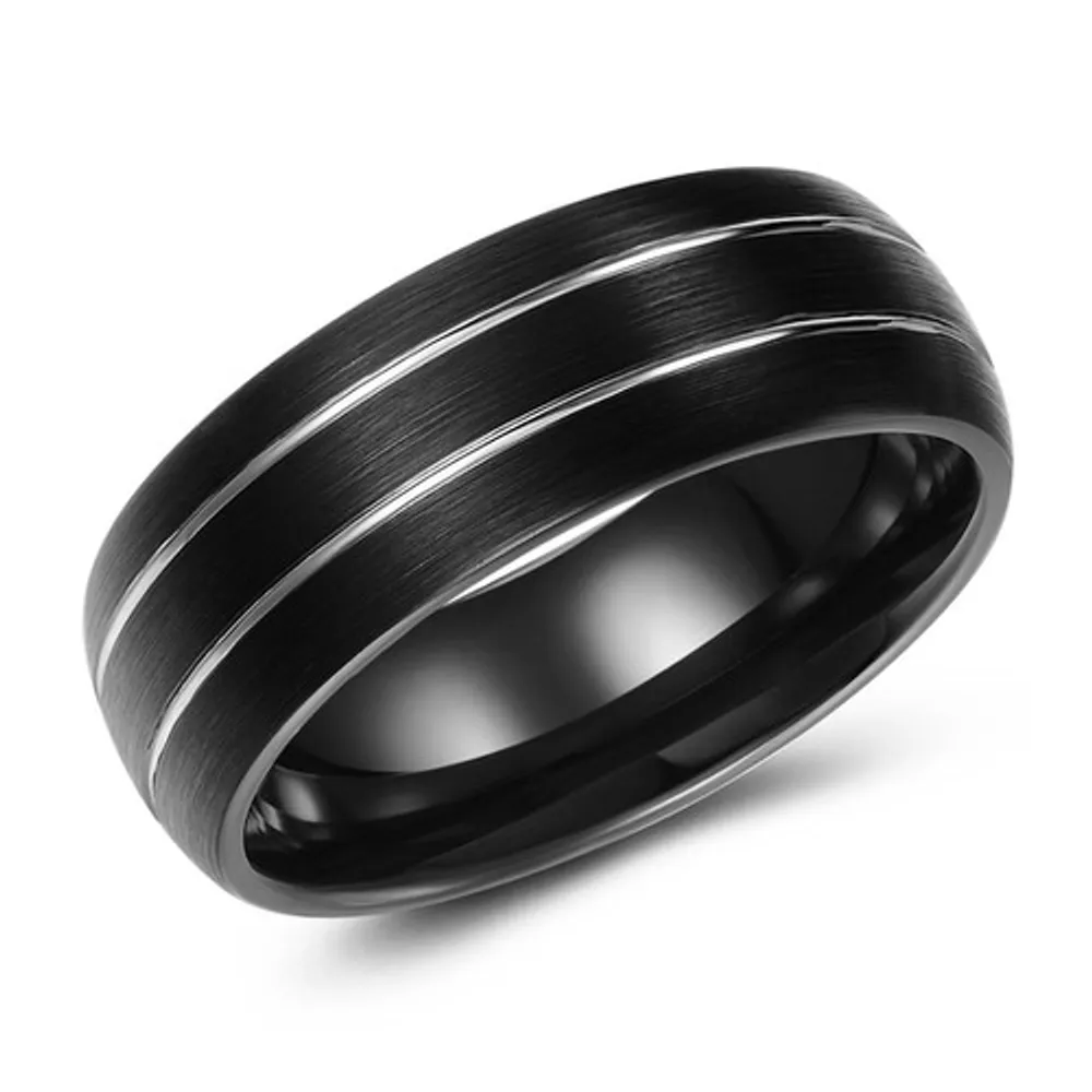 8mm black tungsten band with two cut lines