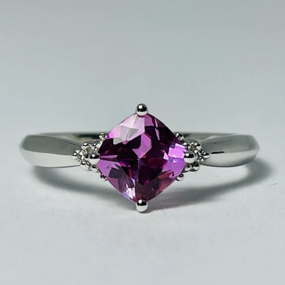 10kt White Gold Cushion Pink Topaz & Diamond Ring